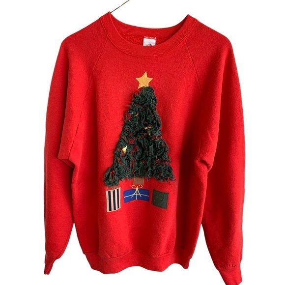 Vintage Christmas Tree Holiday Crewneck Sweatshirt Adult Size Large - Picture 1 of 6